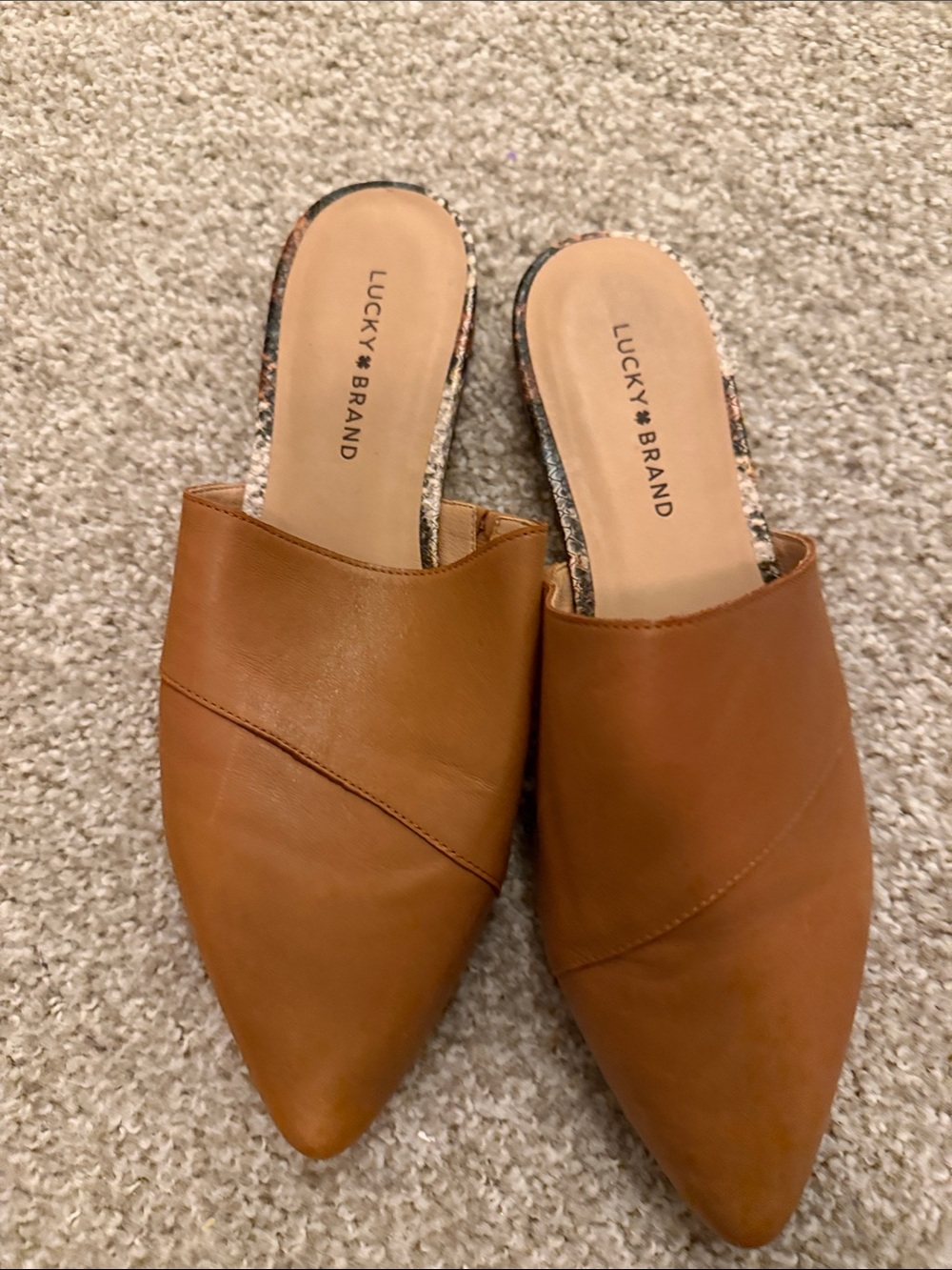 Lucky Brand Cognac Brown Leather Pointed Mules